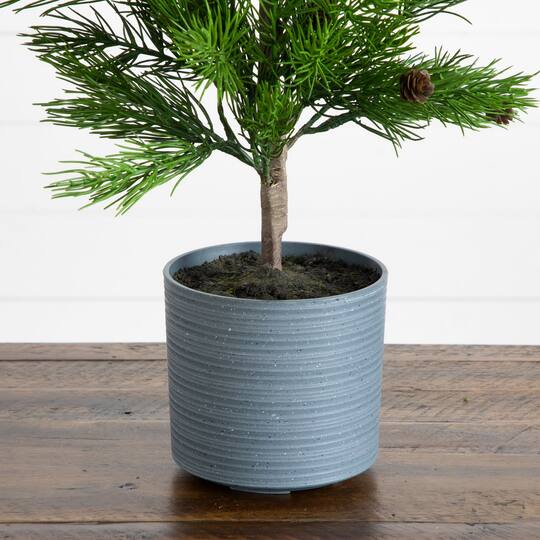Nearly Natural 22" Artificial Real Touch Cedar Christmas Tree with Pinecones in Gray Decorative Planter